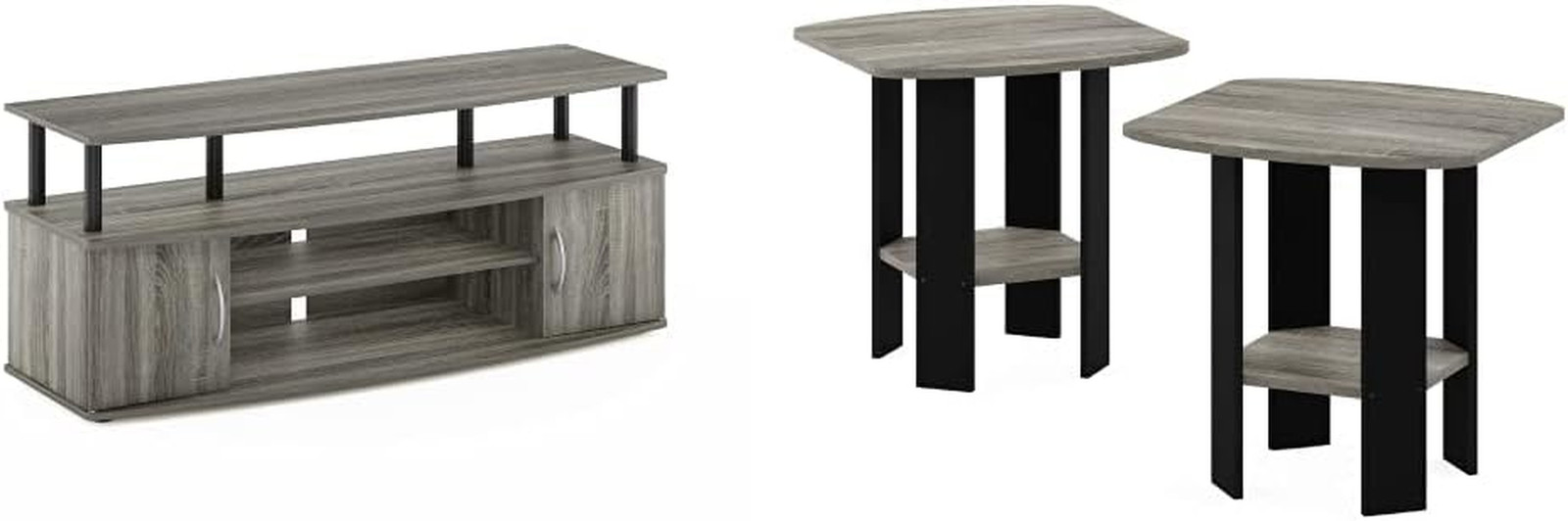 Jaya 2-Pack TV Stand & End Table Set, Fits TVs up to 55″, Oak/Black