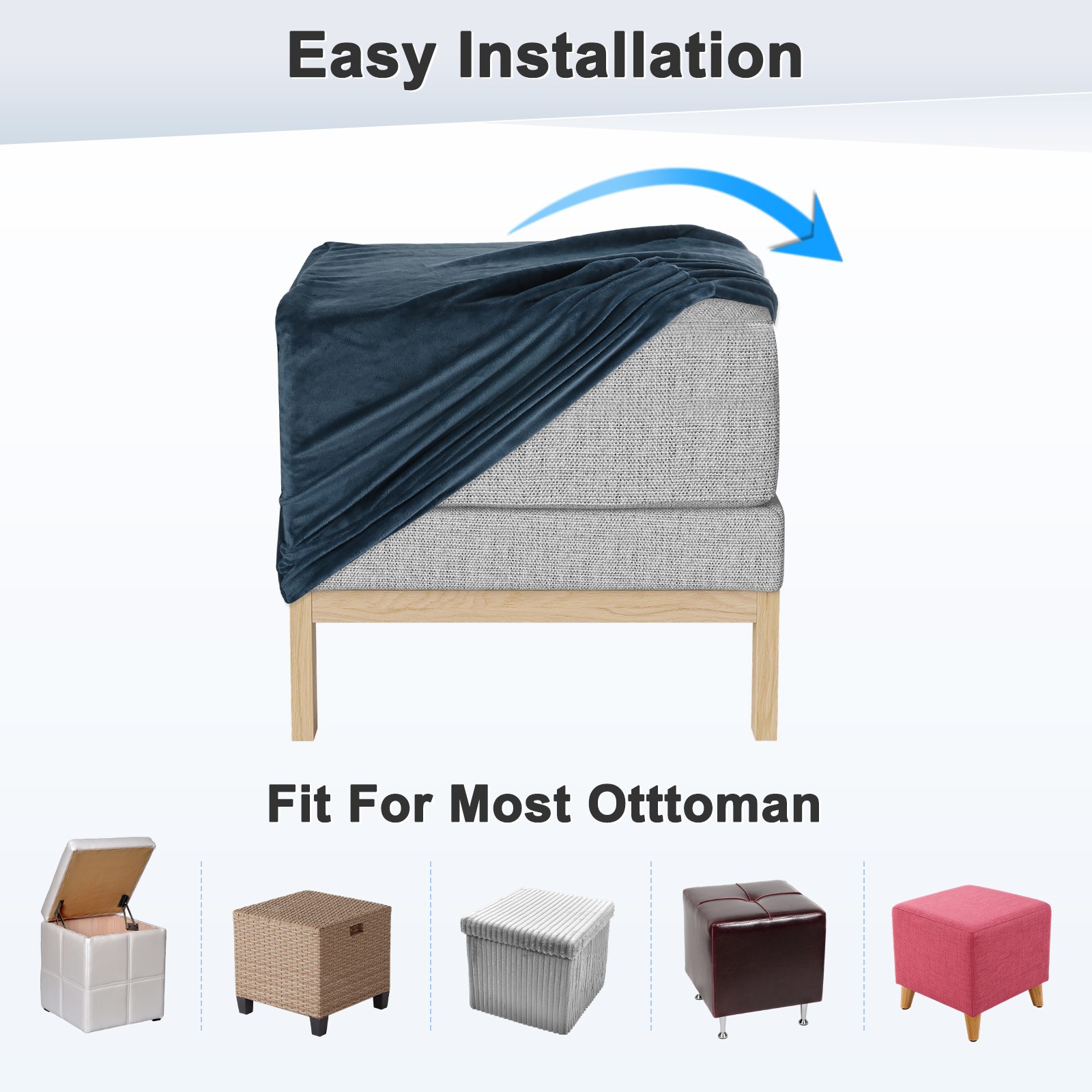 1-Pack 13″x13″x15″ Stretch Square Ottoman covers Footstool Protector Navy
