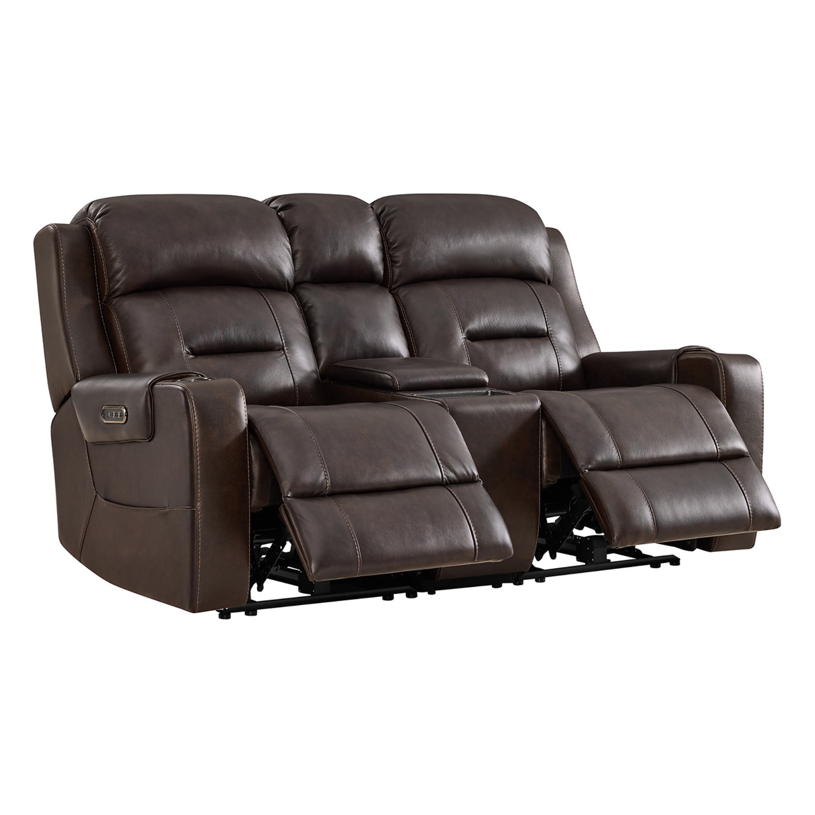 CHITA Genuine Leather Recliner Sofa, Lay Flat Reclining Sofa w/Storage Console