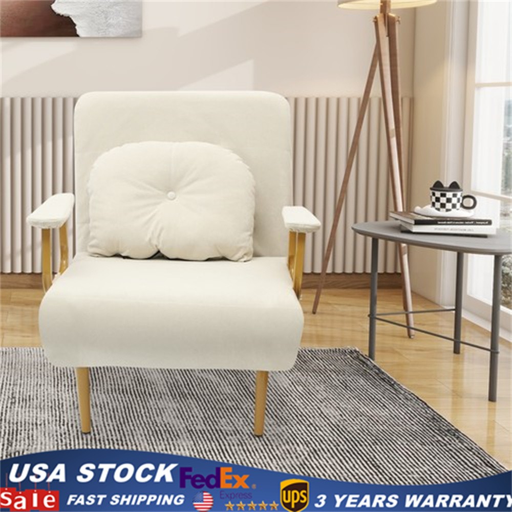 Folding Sofa Bed Chair 5 Gears Adjustable Chaise Lounge Lumbar Pillow White