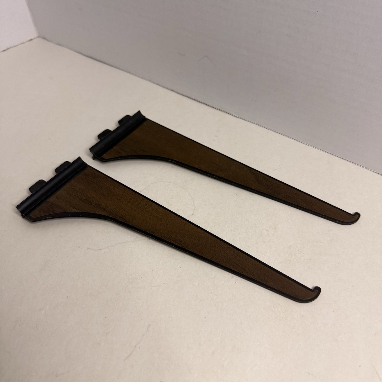 Vintage Wood Grain Shelf Brackets Wall Mount Pair 8.75” Retro Laminate