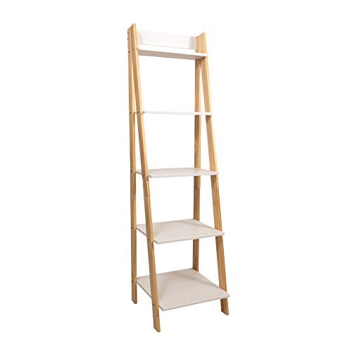 95083 ADEPTUS SOLID PINE WOOD 5 SHELF LADDER BOOKSHELF – WHITE NATURAL