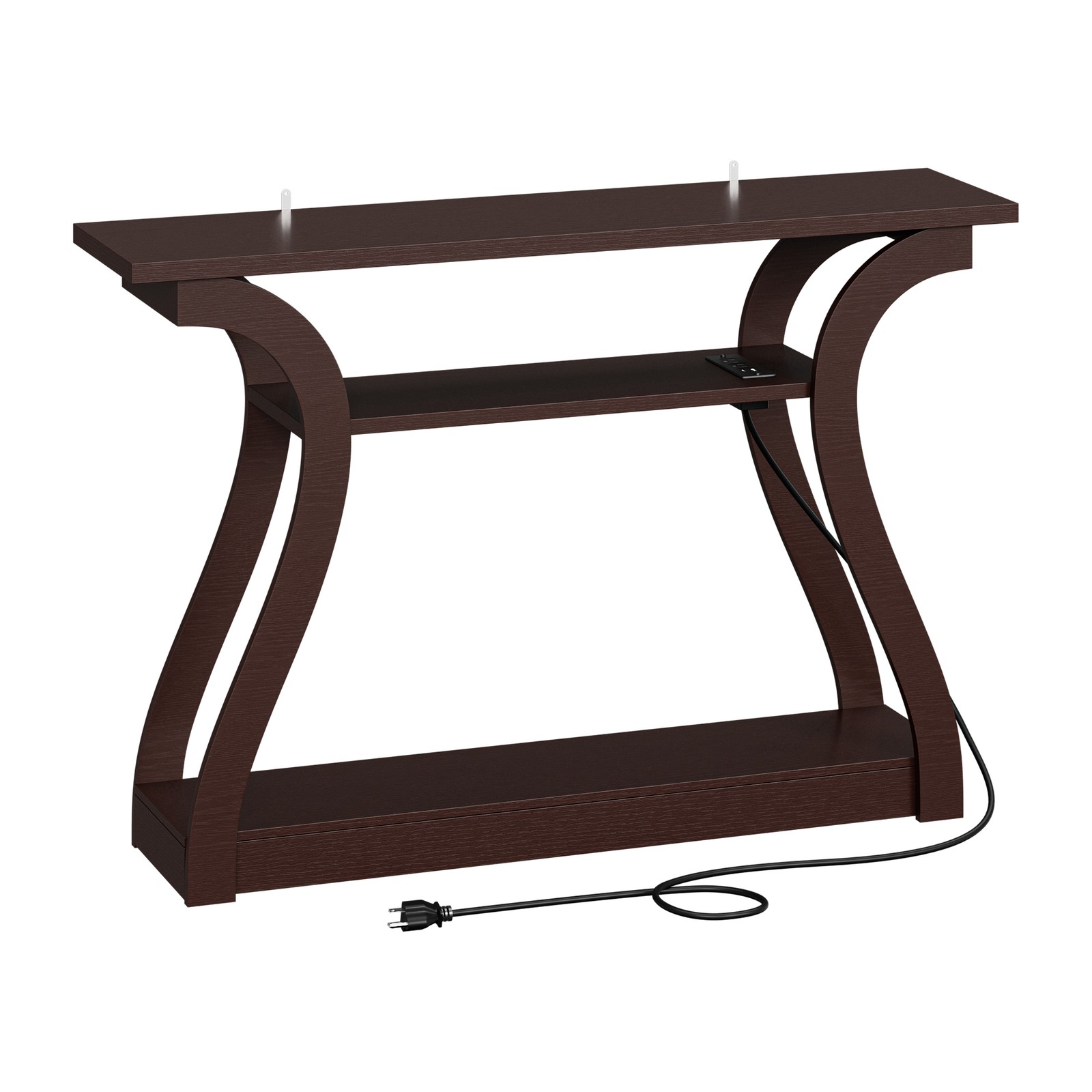Narrow Console Table with Outlets Sofa Side Table Hallway Entryway 3-Tier Brown