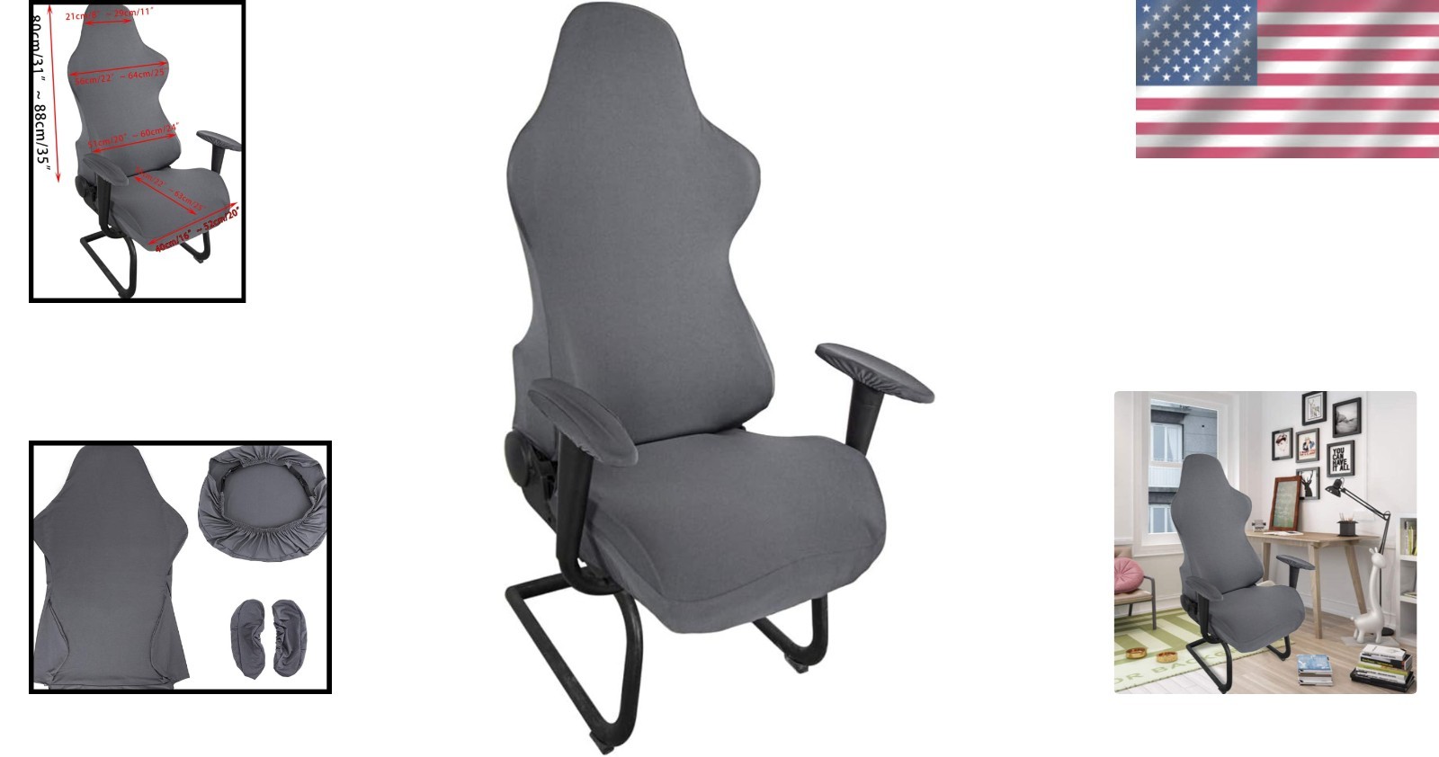 Ergonomic Chair Slipcover Set – Soft, Protective, and Stylish Dark Grey Design