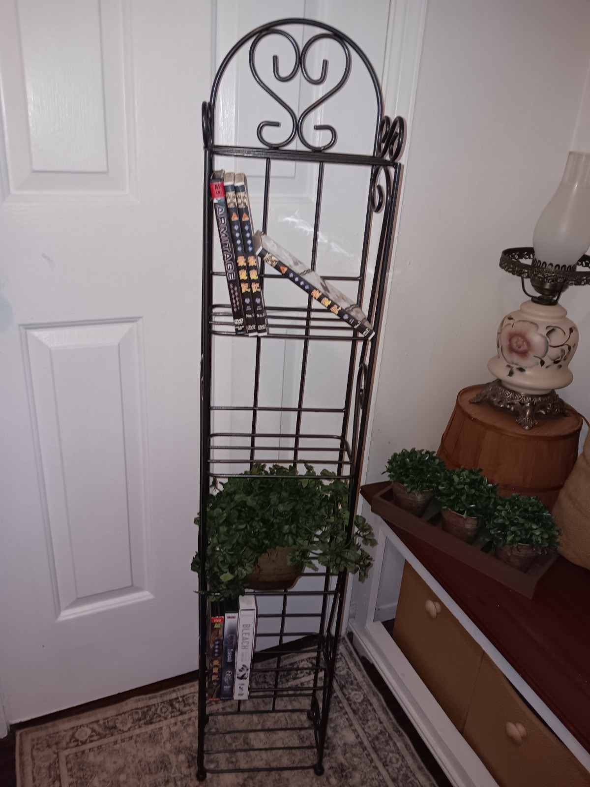Vtg Wrought Iron CD/ DVD Book Plants Decor Media Storage Shelf Rack tower 50″