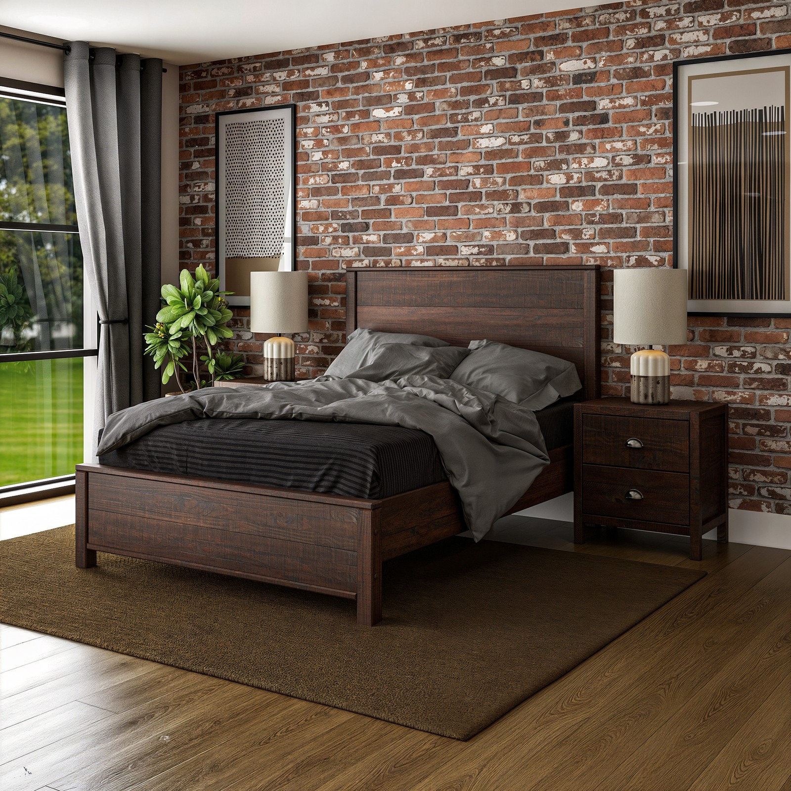 Standard Baja Solid Wood Bed – Full Size – Walnut Finish