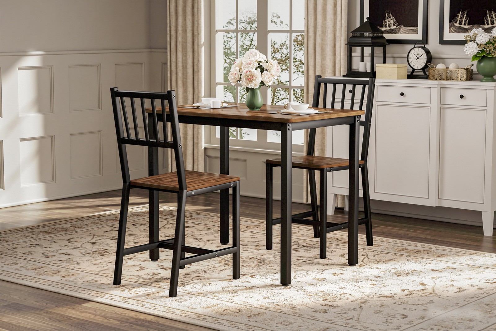 Compact Kitchen Breakfast Bar Dining Table & 2 Highback Chairs Set of 3 Small