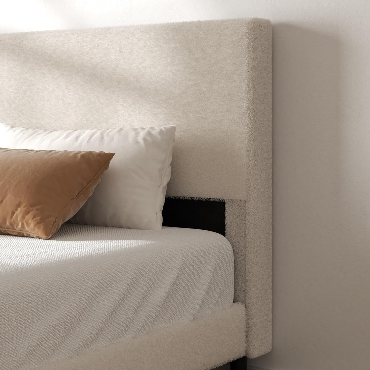 Queen Bed Frame,Teddy Velvet Modern Platform Bed Frame with Upholstered Headboar