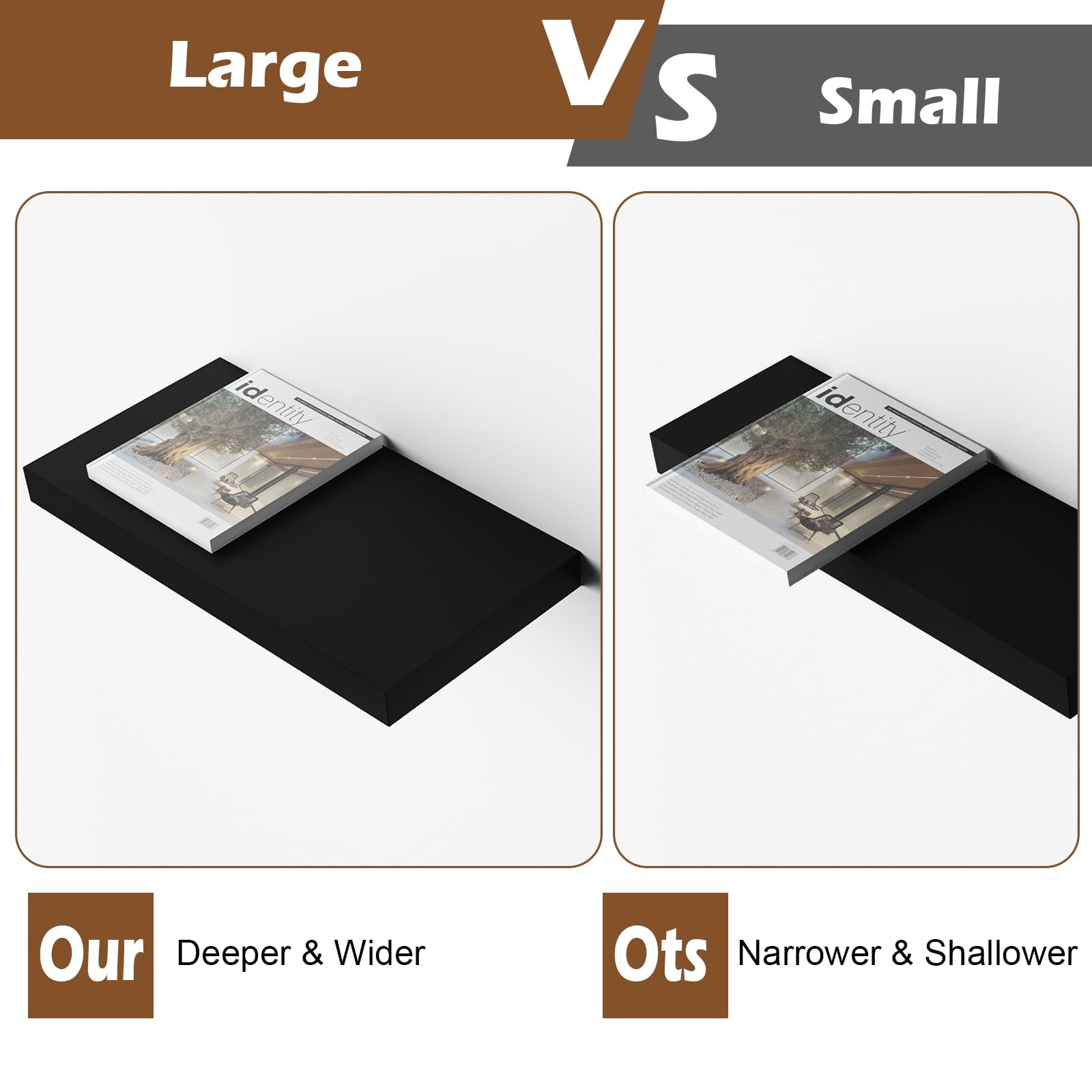 Black Large 12 Inch Deep Floating Wall Shelf 23.62 L x 11.81 D x 2 T Inch
