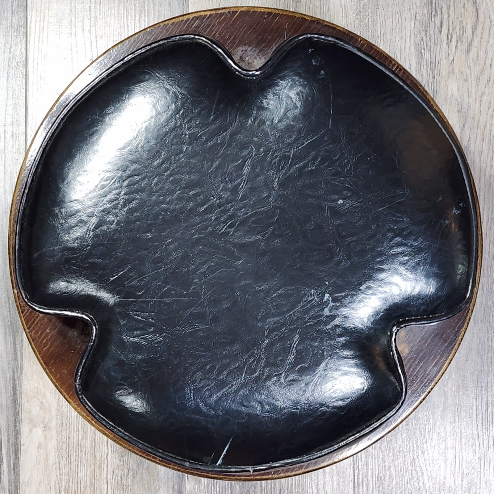Vintage Stacking Foot Stool Ottoman Black 70s MCM 18” Round Seat