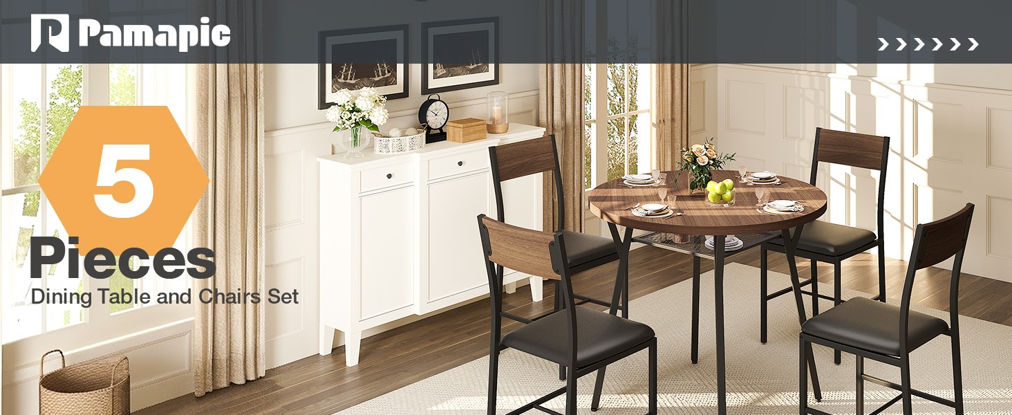 Round Dining Table Set for 4, Kitchen Table and Chairs for 4, Dining Room Circle