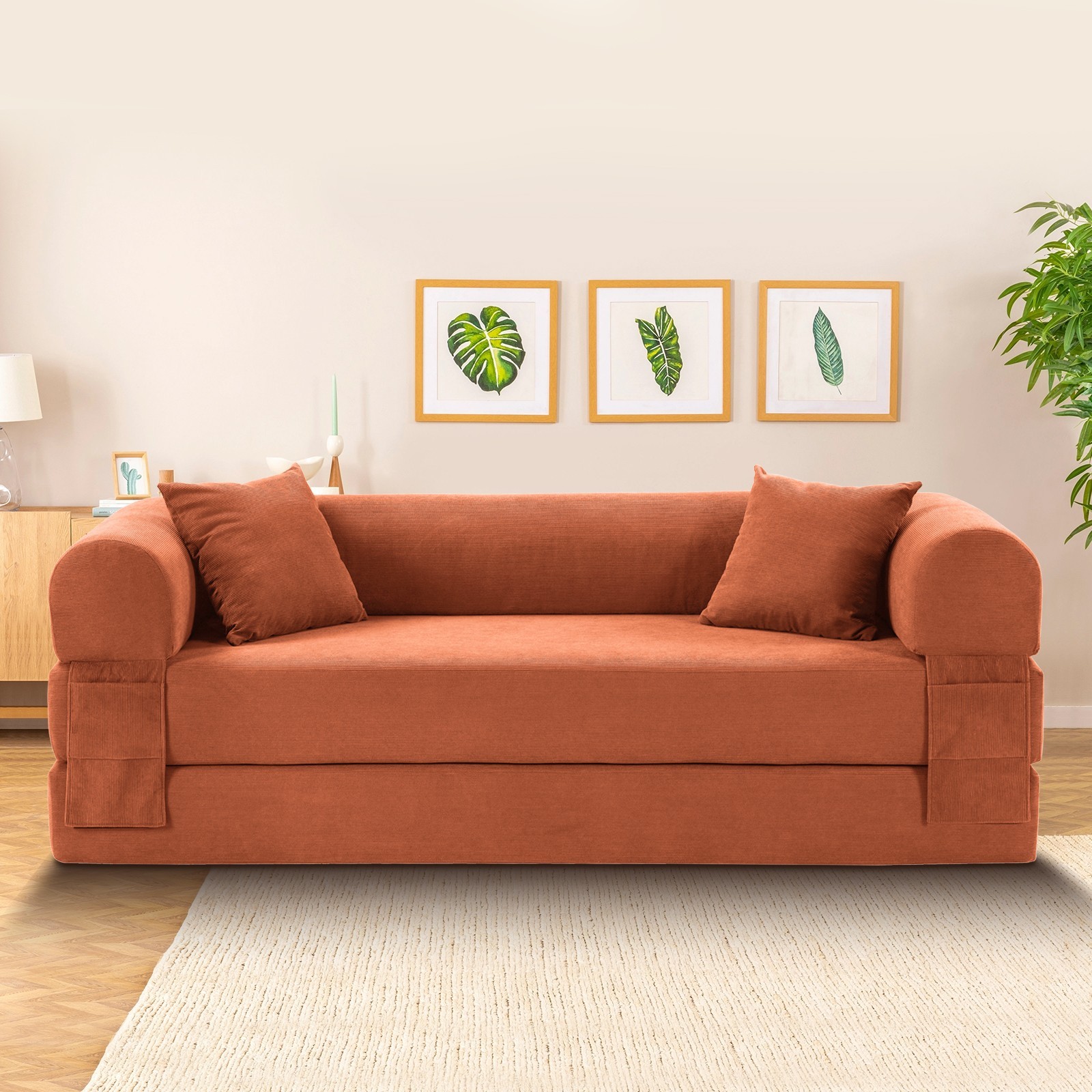2-in-1 Convertible Sleeper Sofa Bed,Boneless Couch Folding Mattress Pull Out Bed