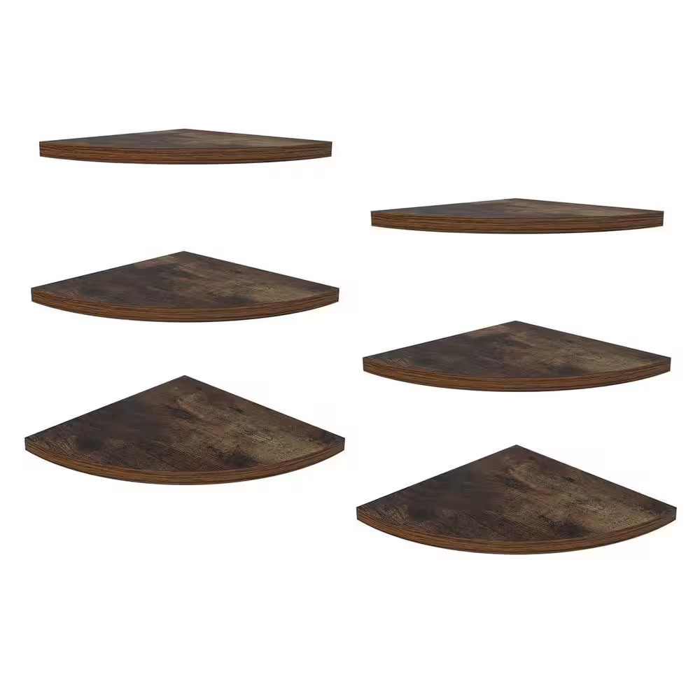 9.84 In. W X 9.84 In. D Brown Wood Corner Decorative Wall Shelf (Set of 6)