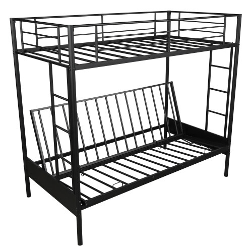 Twin Over Full Metal Bunk Beds Futon Frame Metal Sofa Bed For Kids Adults Black