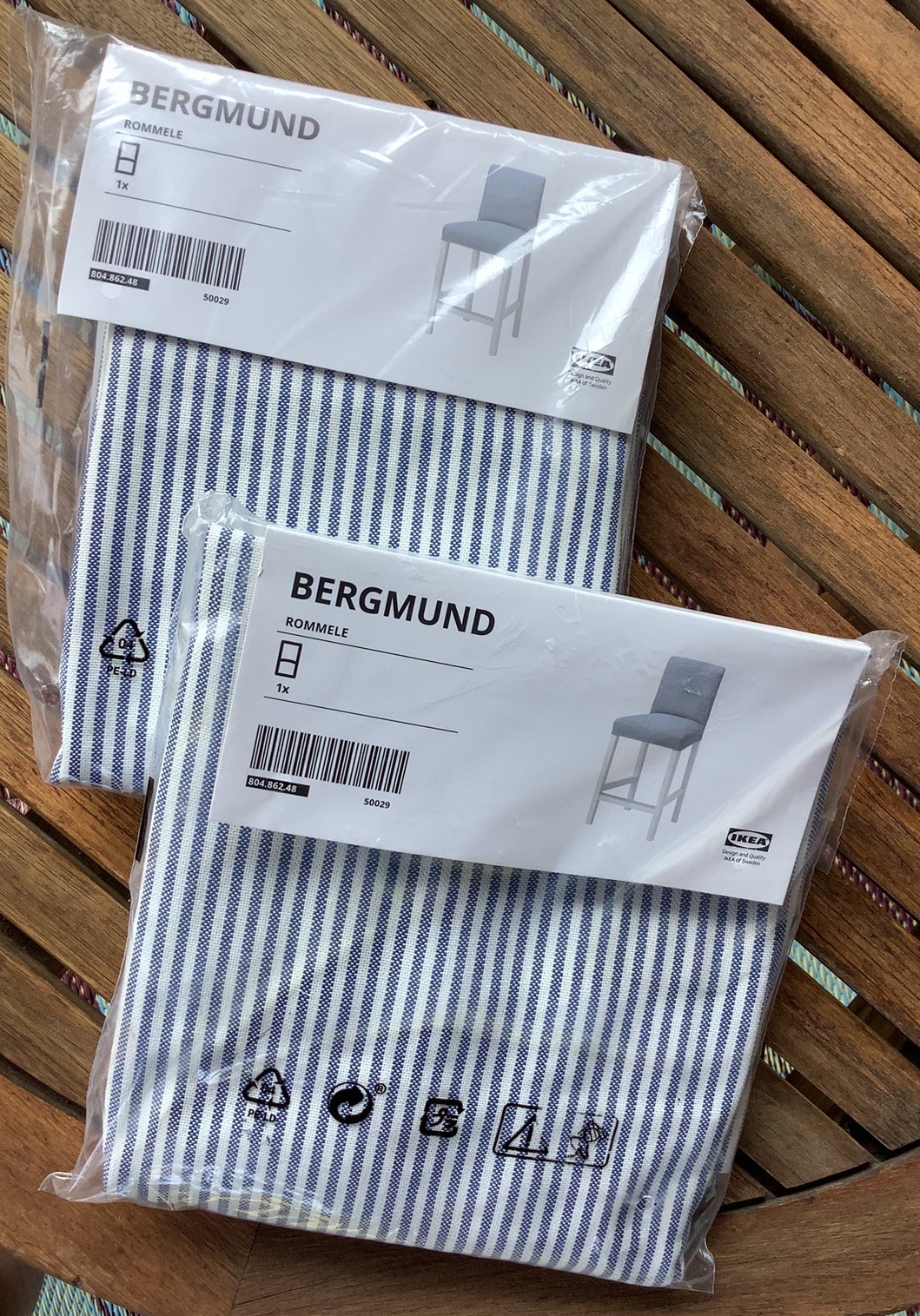 2 IKEA BERGMUND Pinstripe COVERS Bar Stool Rommele Blue White Stripes 80486248