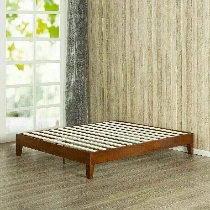 King Platform Bed Frame Solid Wood Farmhouse Mid Century Minimalist 700lb Cap
