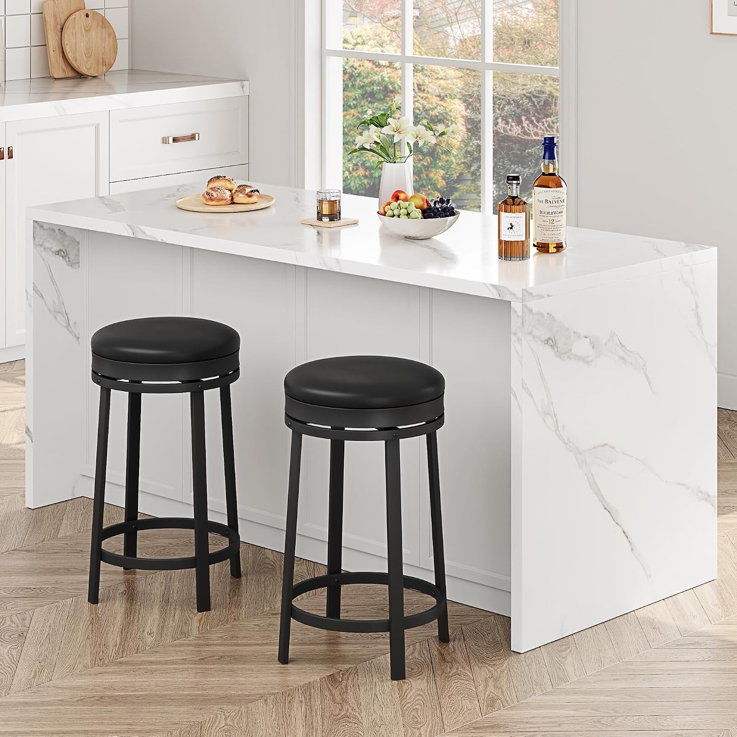 24.4” Backless Round Swivel Bar Stools Set Counter Height Footrest Kitchen