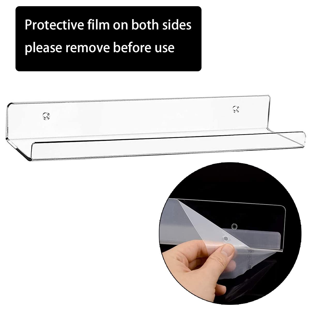 2 Pack Clear Acrylic Floating Shelves 15 Inch Wall Mounted Book Display