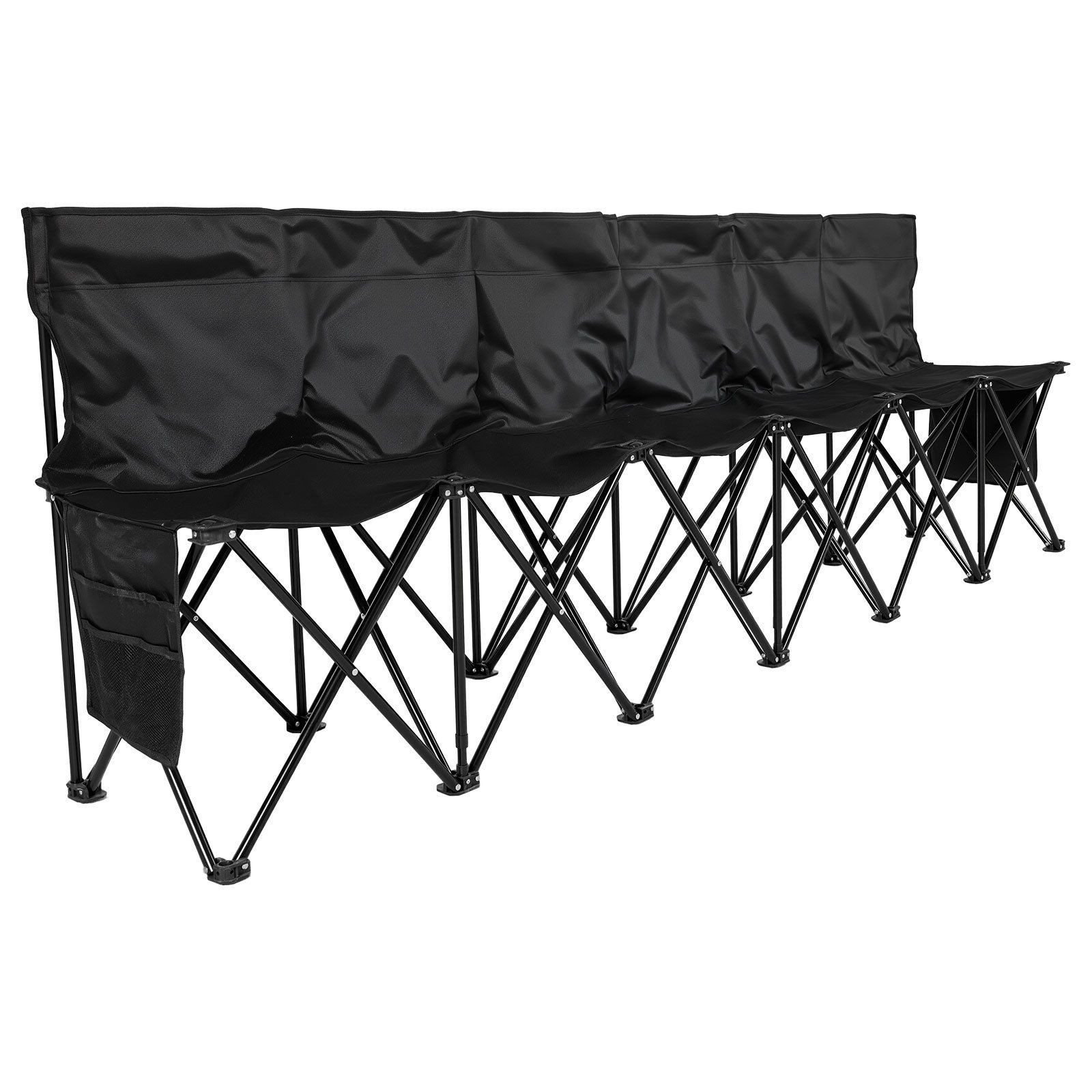 6-seat folding bench 96.5×17.7×32.3in with backrest dual side pockets black