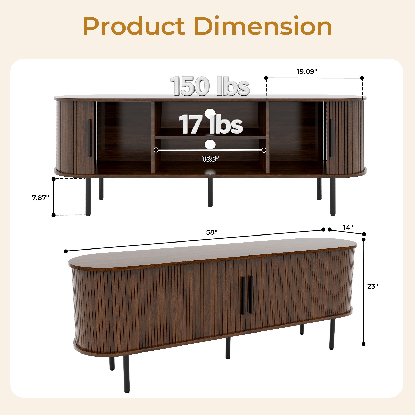 Embossed Particle Board TV Stand Entertainment Center with Sliding Grid Doors