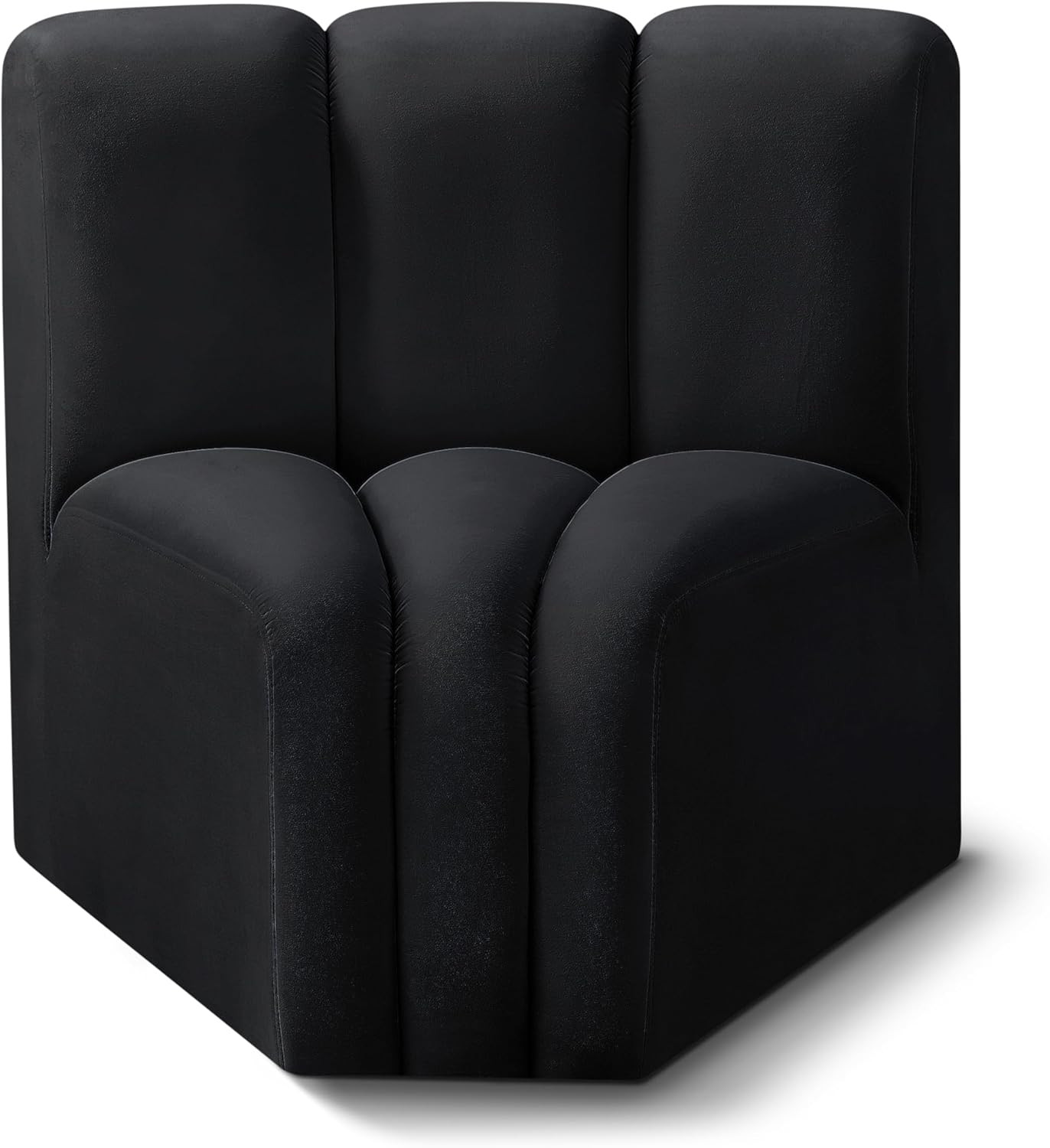 Modern Black Velvet Curved Corner Sofa with Channel Tufting, Modular Design
