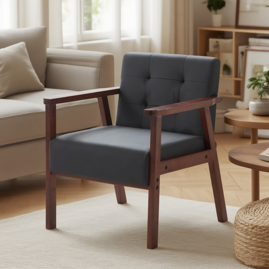 25″ Wood Frame Accent Armchair PU Tufted Solid Cedar Wood Legs for Living Room