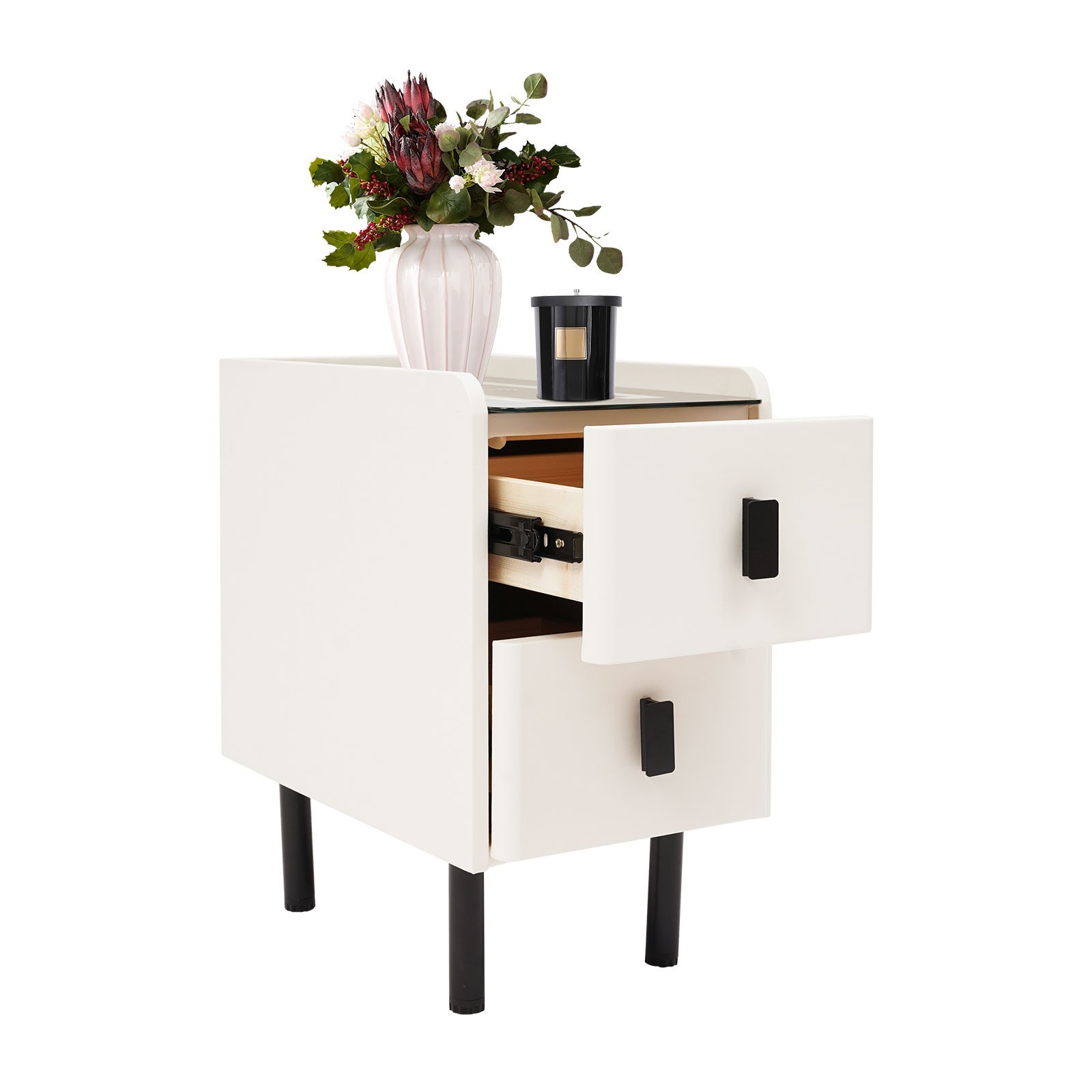 Smart Bedside Table Nightstands with Wireless Charging & LED Light & 2 Drawers
