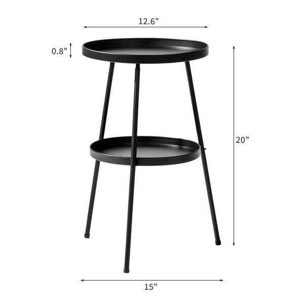 15.2 x 15.2 x 20.1″ Double Layered Circular Black Courtyard Iron Edged Table