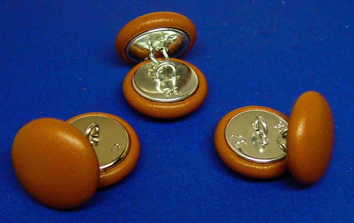 Set of 6 MADE IN USA Tan color genuine leather tufting buttons 13/16″ metal loop