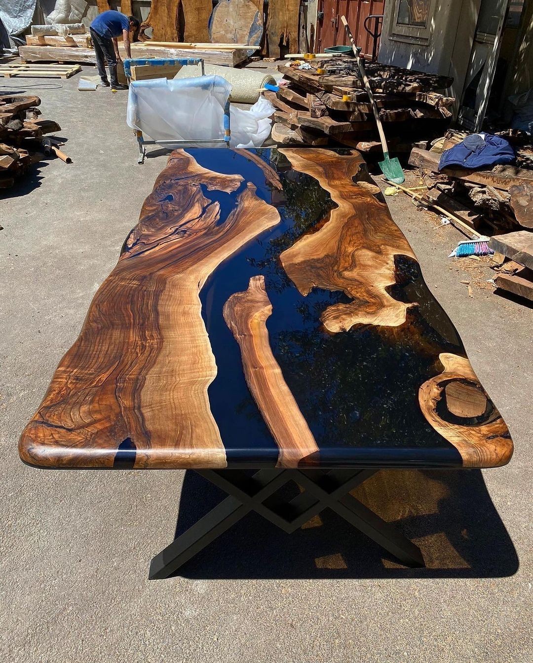 Modern Live Edge Walnut Epoxy River Tabletop Solid Wood Desk Dining Table top