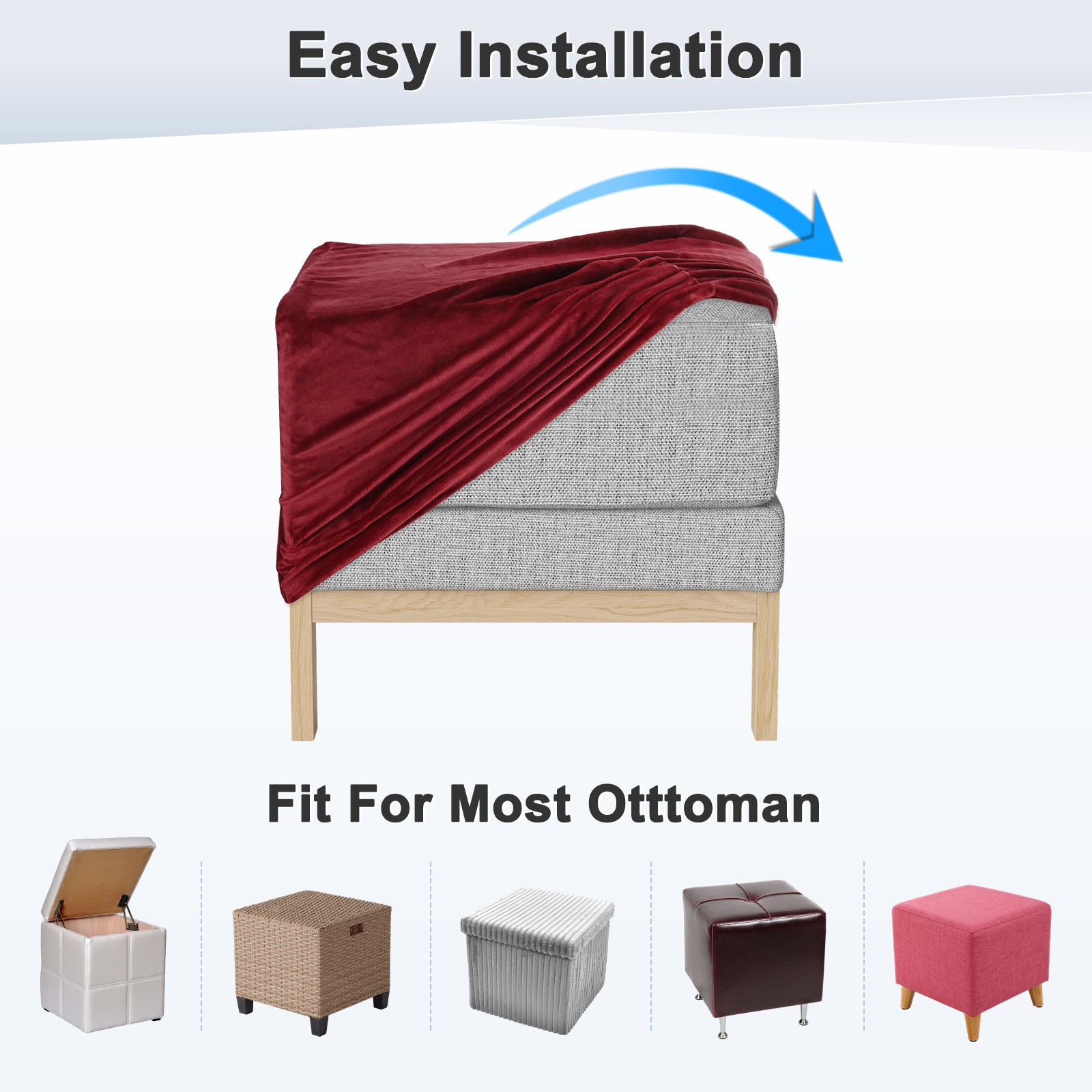 1-Pack 13″x13″x15″ Stretch Square Ottoman covers Footstool Protector Wine