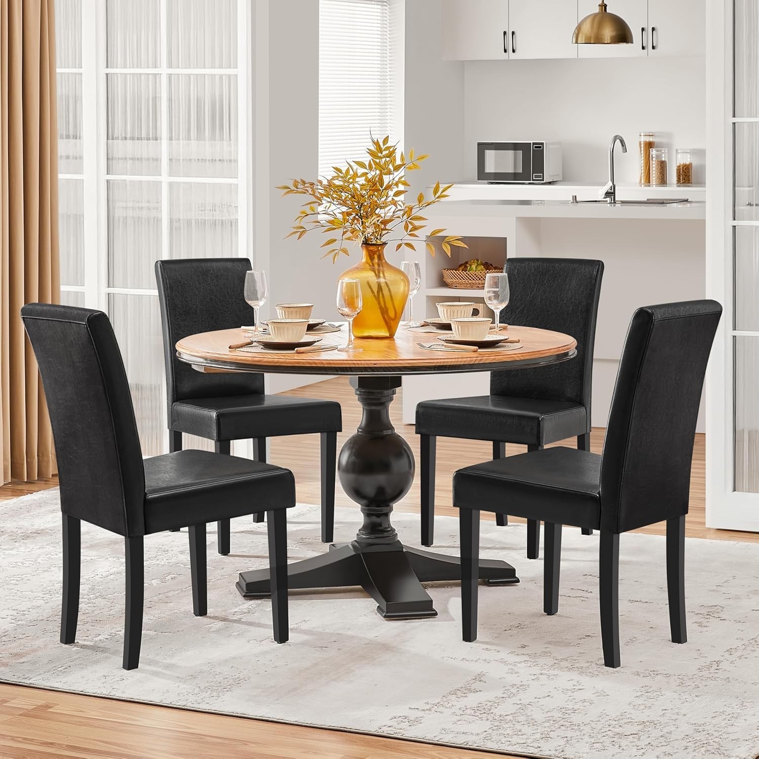 4Pcs Dining Chairs Set Upholstered Modern Armless Parson Chair w/Solid Wood Legs