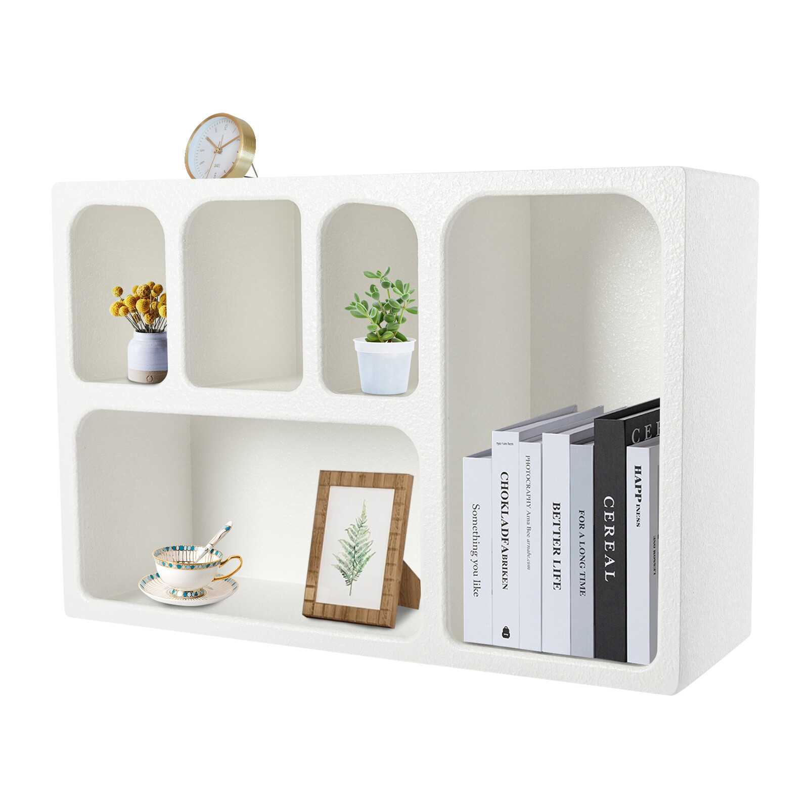 White Geometric Wall Shelves Floating Shelves, Wall Mounted Storage Organizer