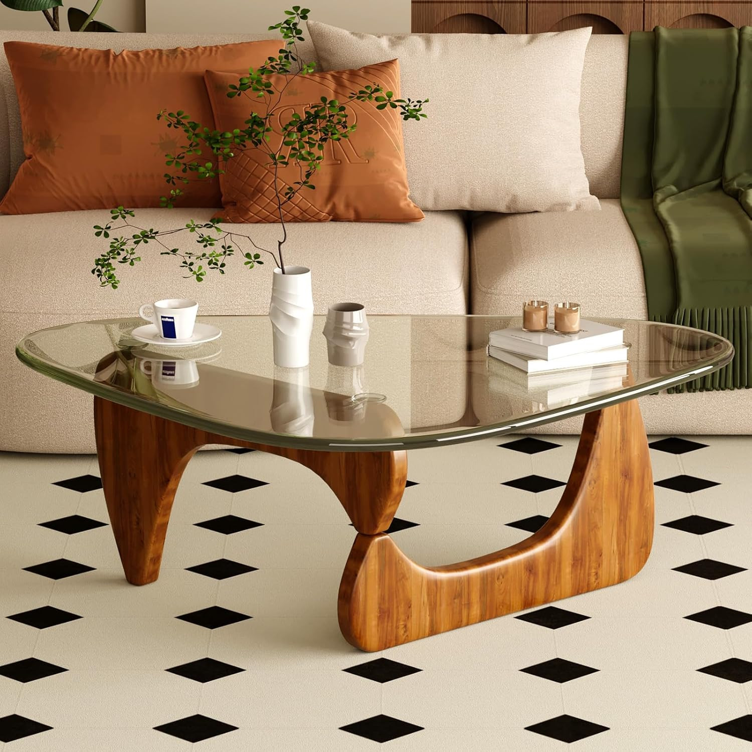 Coffee Table for Living Room Mid Century Modern Center Table with Glass Top and