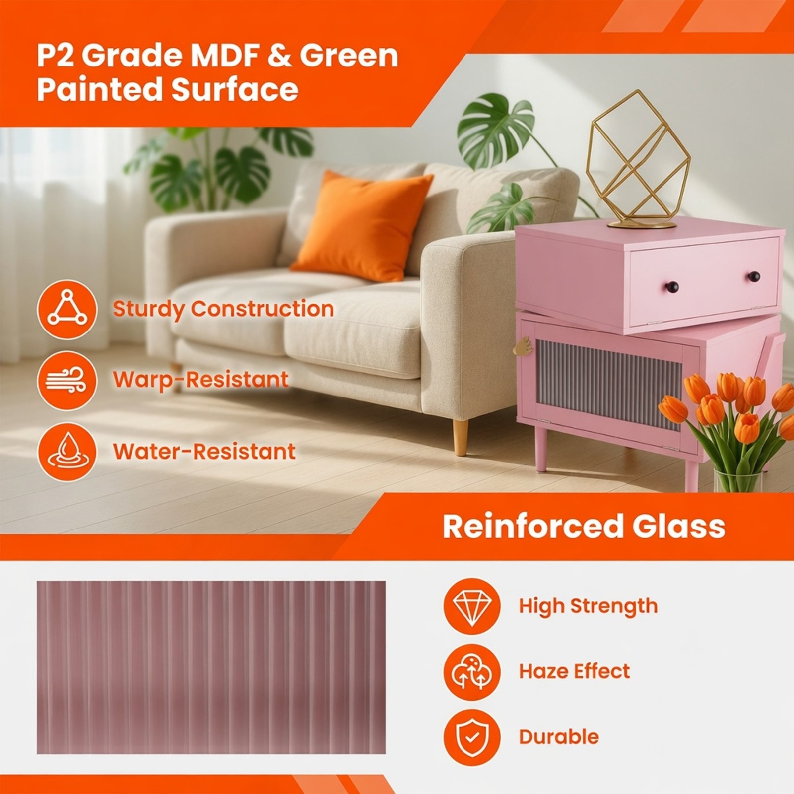 Pink Robot LED Nightstand with Rotating Drawer, 20.7″ Wide Modern End Table