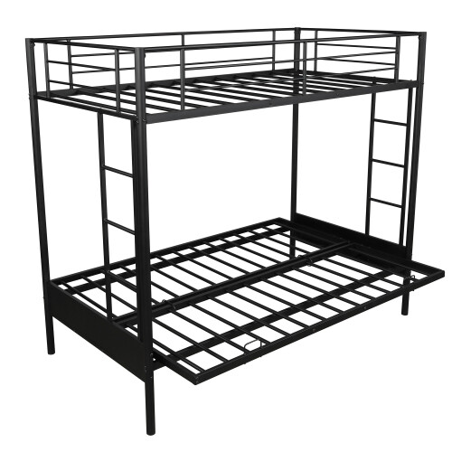 Twin Over Full Metal Bunk Beds Futon Frame Metal Sofa Bed For Kids Adults Black