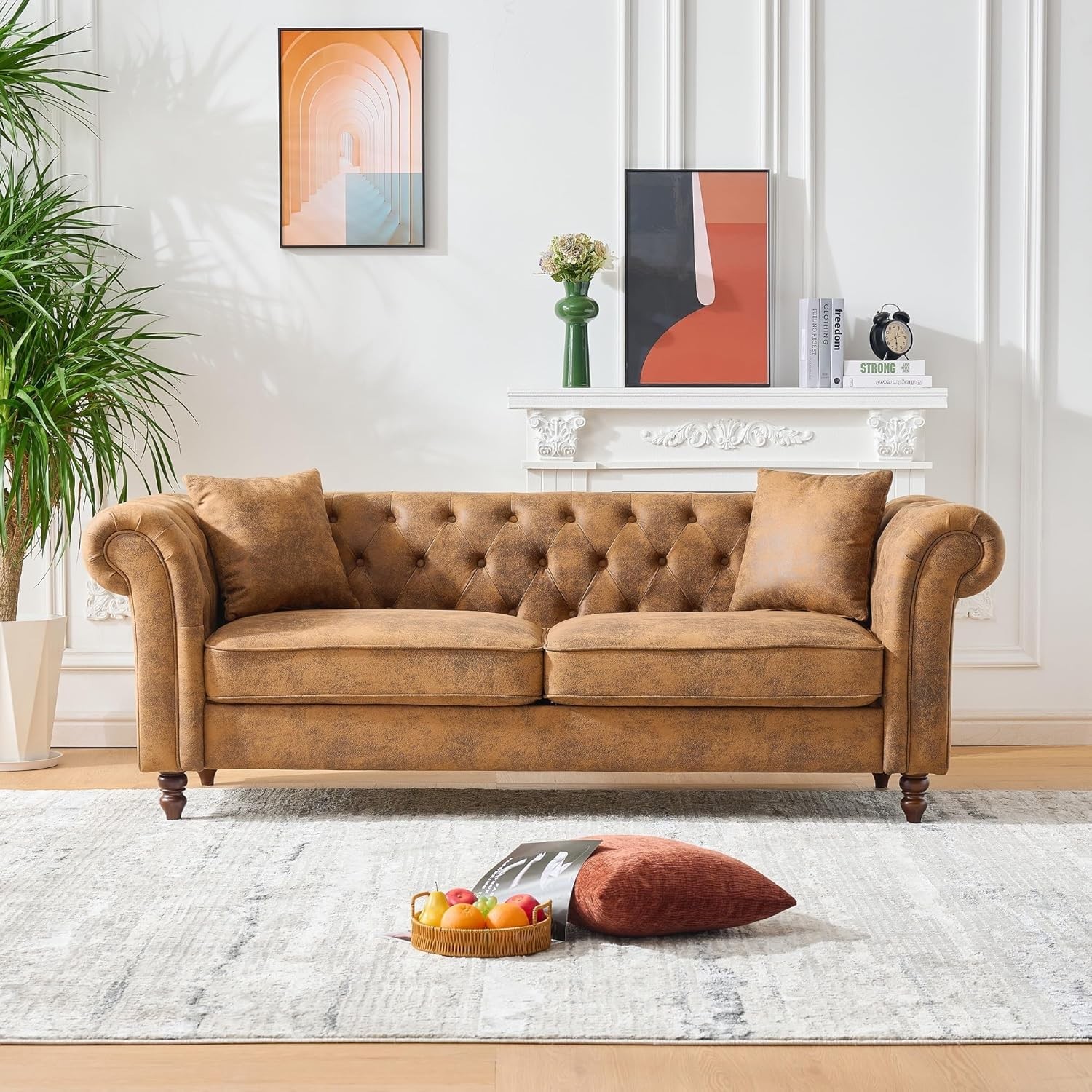 83″Chesterfield ‌tech Fabric Sofa 3 Seater Couch with Rolled Arms