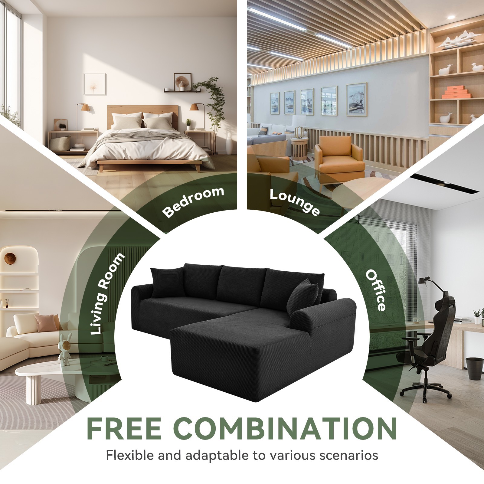 Convertible Modular Sectional Sofa, L-Shaped Boneless Couch with Chaise Lounge