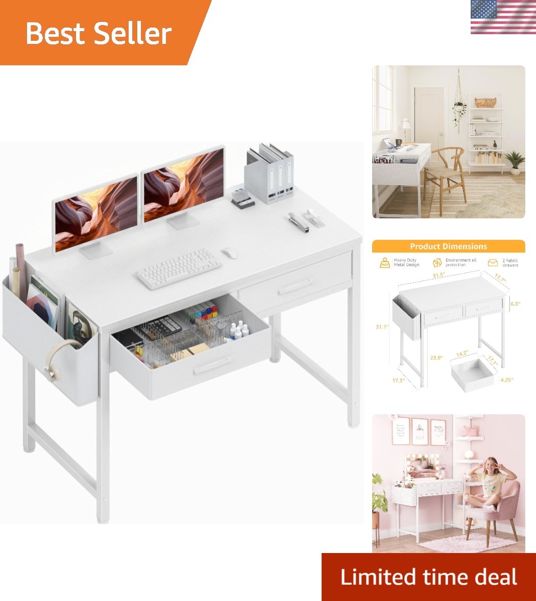 Modern White Writing Desk – 39-Inch Vanity Table with Storage for Home Office