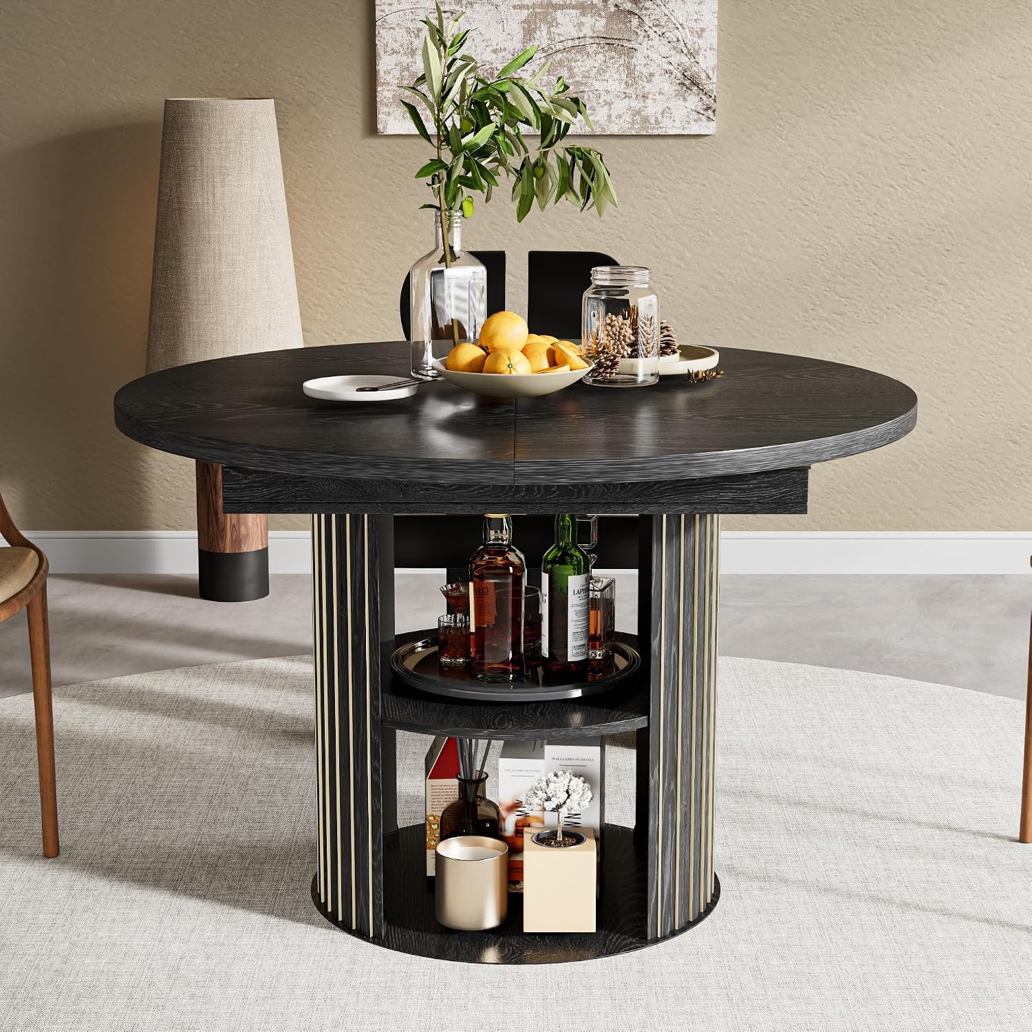 43.3in-59in Extendable Dining Room Table for 4-6, Dining Room Table with 2-Tier