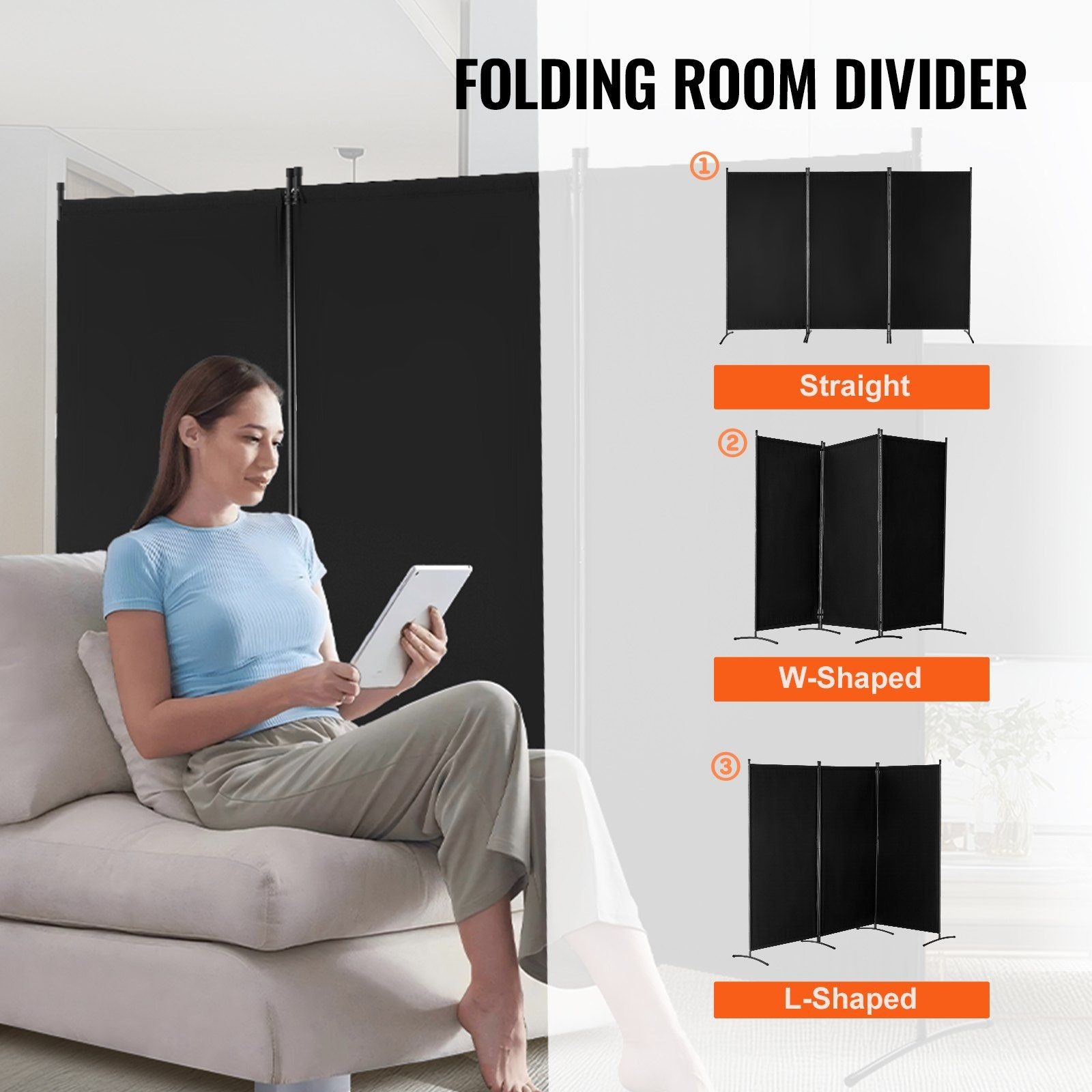 Portable 3 Panel Privacy Screen – Waterproof Oxford Cloth Room Divider Black