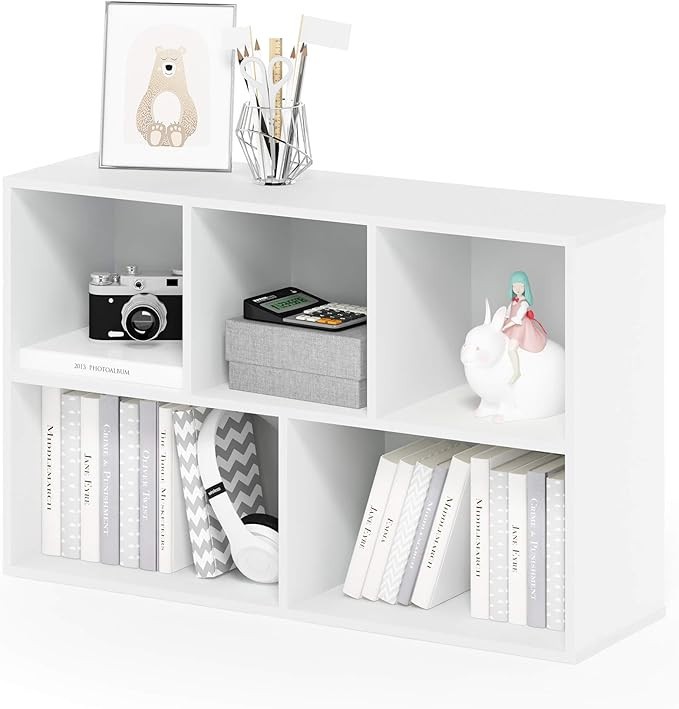 9.4×19.5×31.5in White 5Cube Bookshelf Reversible Bookcase Easy Assembly for Home