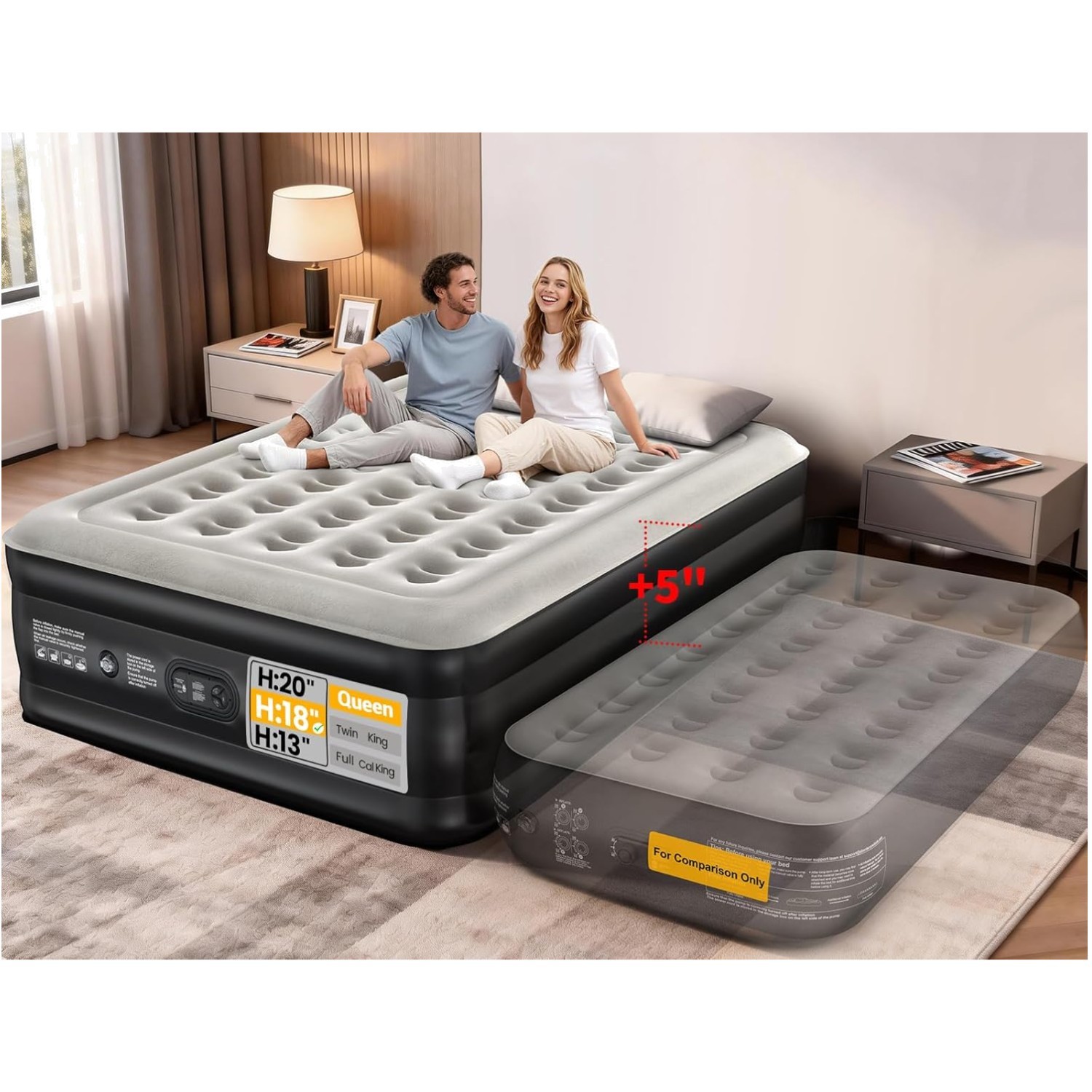 Portable Queen Air Mattress with Quick Inflate Pump, Ideal for Home & Camping