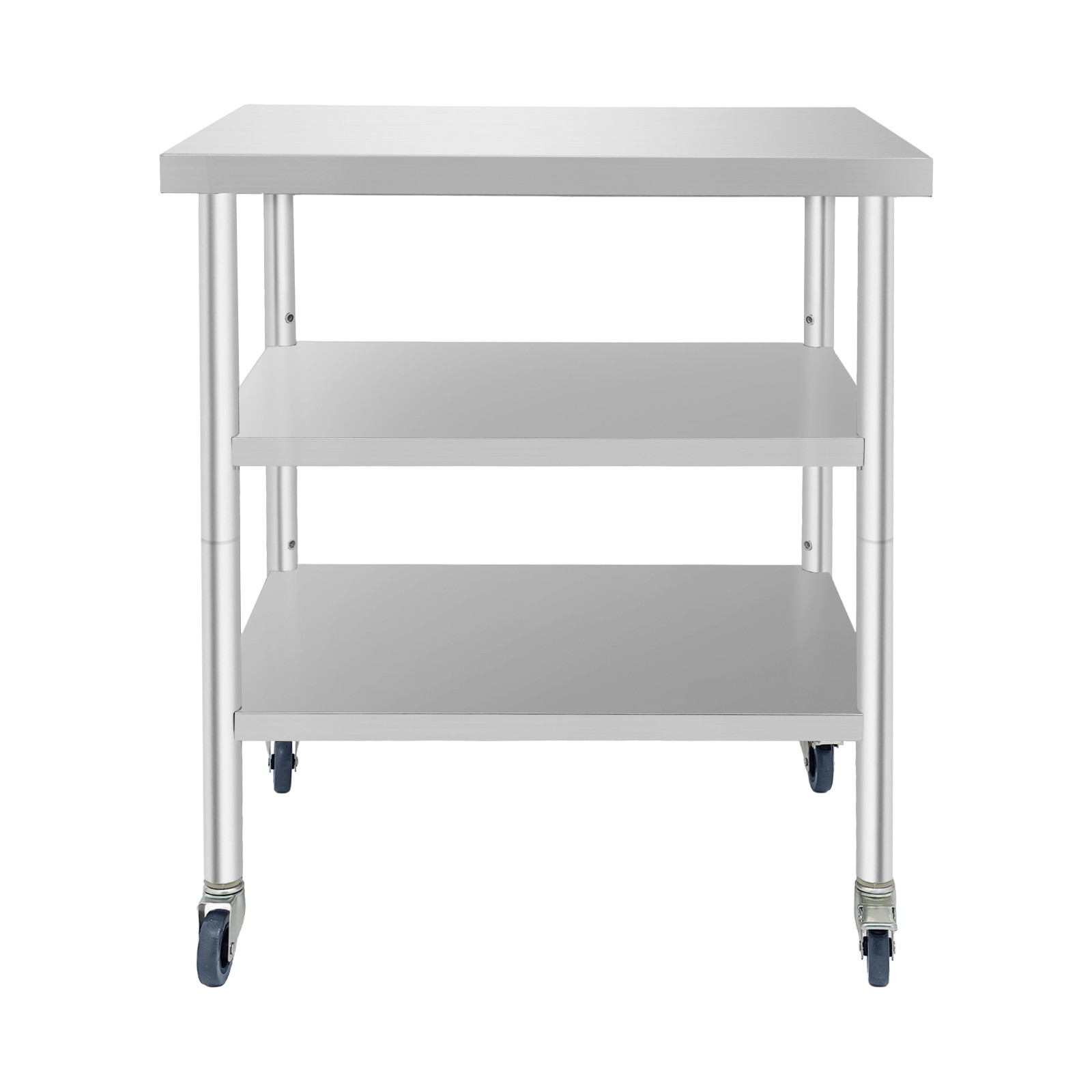 Rolling Work Table 3-Tier Moveable Table w/ Wheels Stainless Steel Utility Table