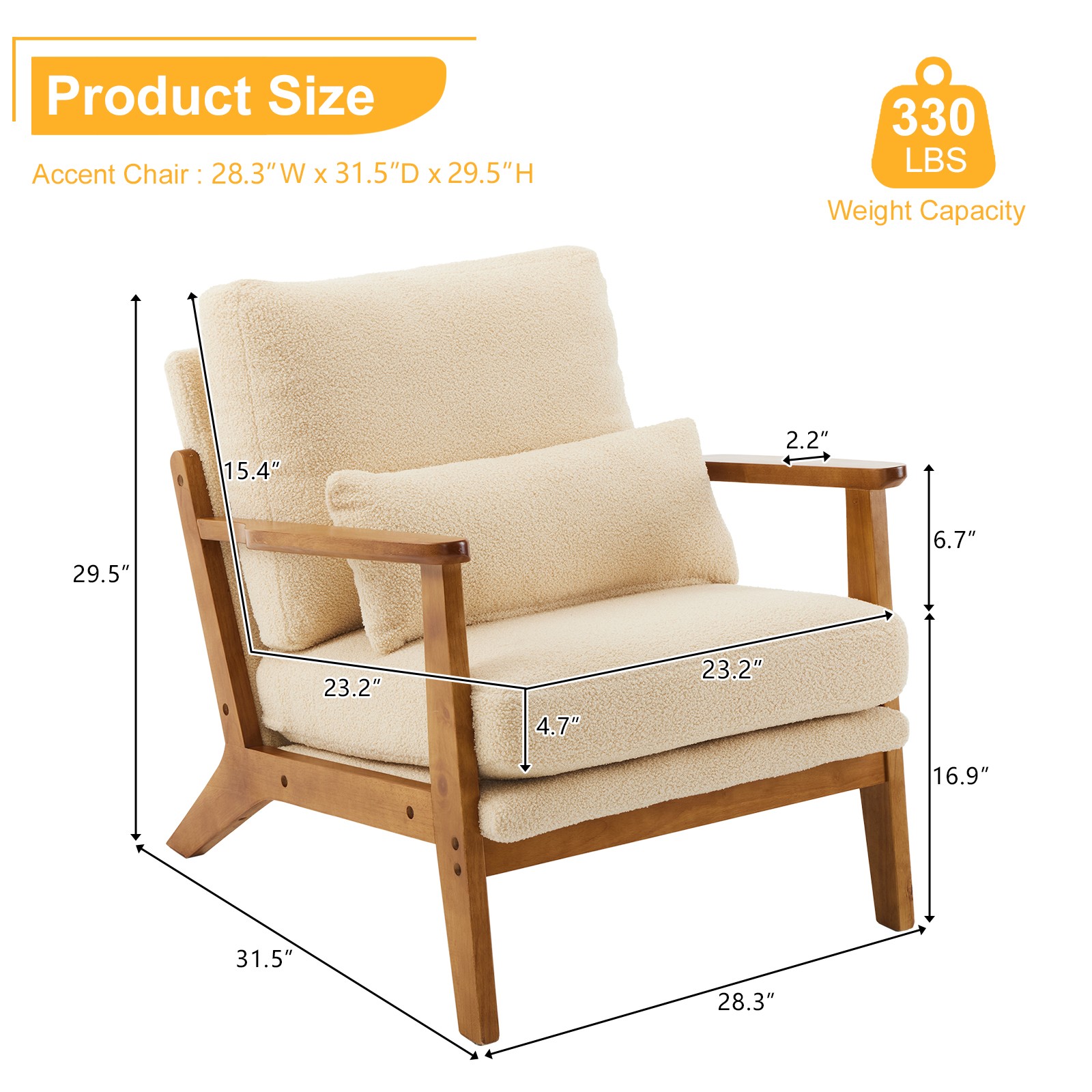 Teddy Fleece Armchair with Lumbar Pillow Comfy Reading Chair for Home Balcony
