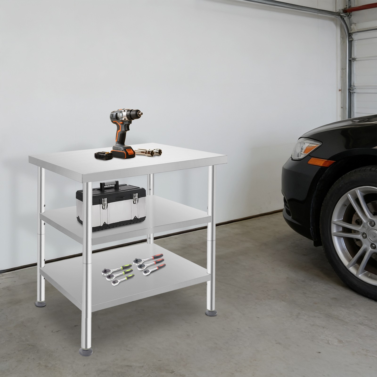 Rolling Work Table 3-Tier Moveable Table w/ Wheels Stainless Steel Utility Table