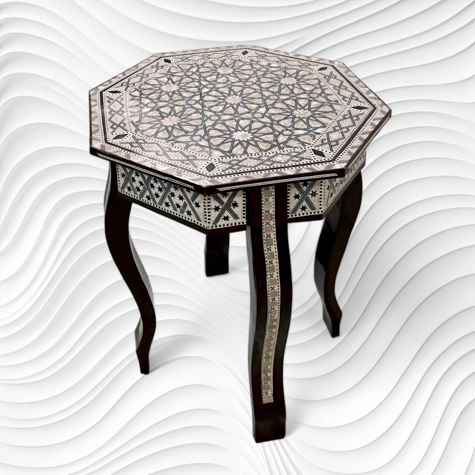 W155 BR Mother of Pearl Moroccan Corner Wood Octagonal Table Brown End Coffee