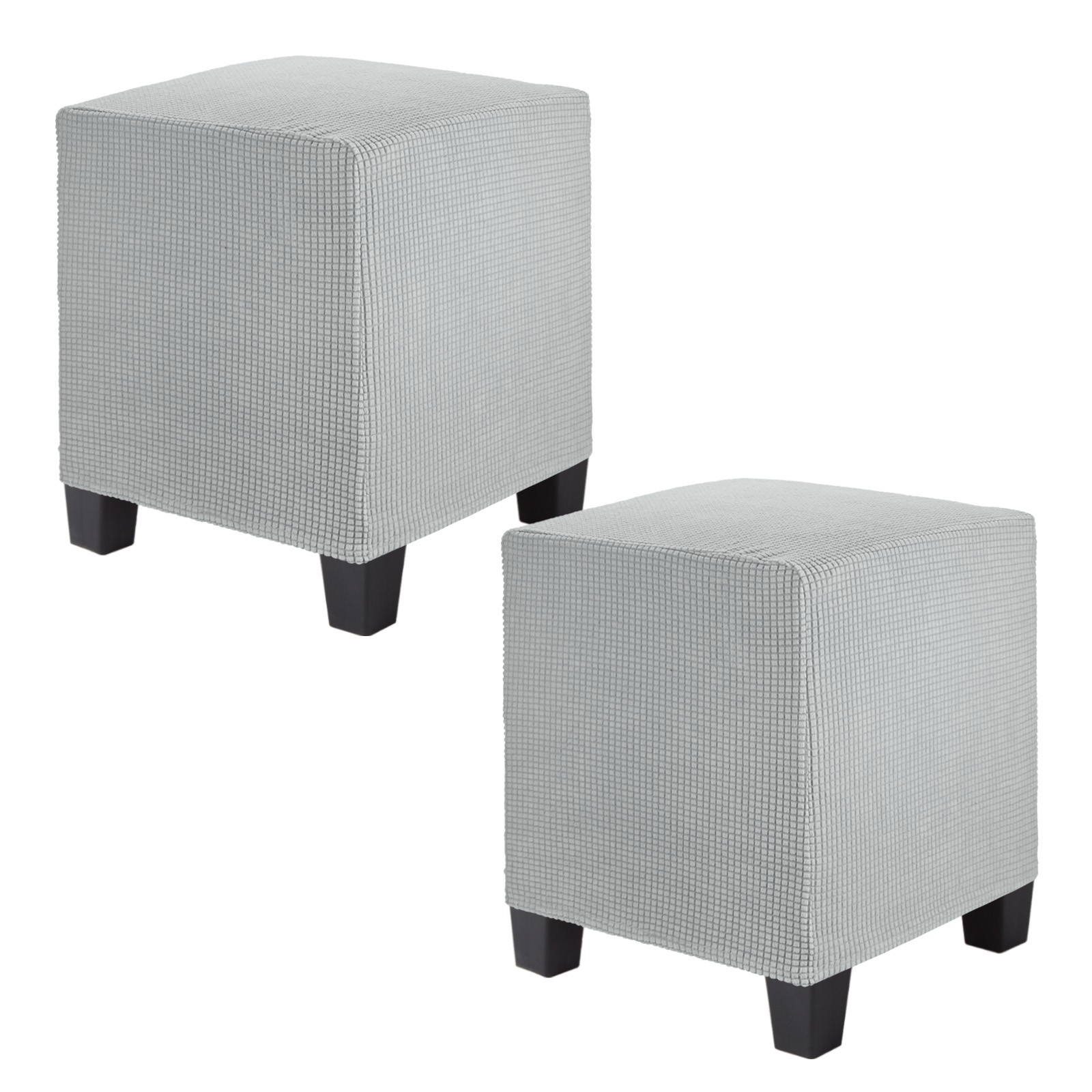 2-Pack 13″x13″x15″ Square Ottoman Slipcovers Footstool Protector Light Gray