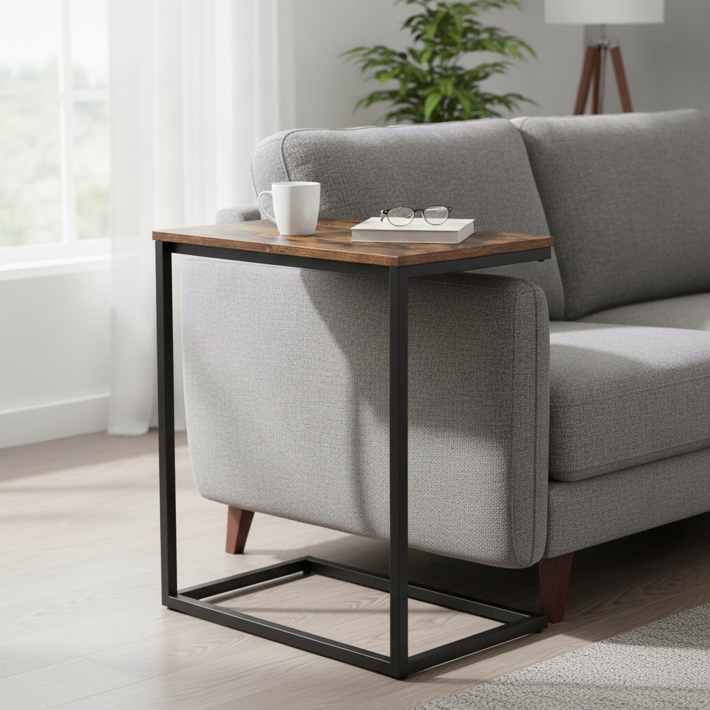 Rustic C-Shape End Table: Versatile Small Coffee Table for Couch, 13.8 x 21.7 in