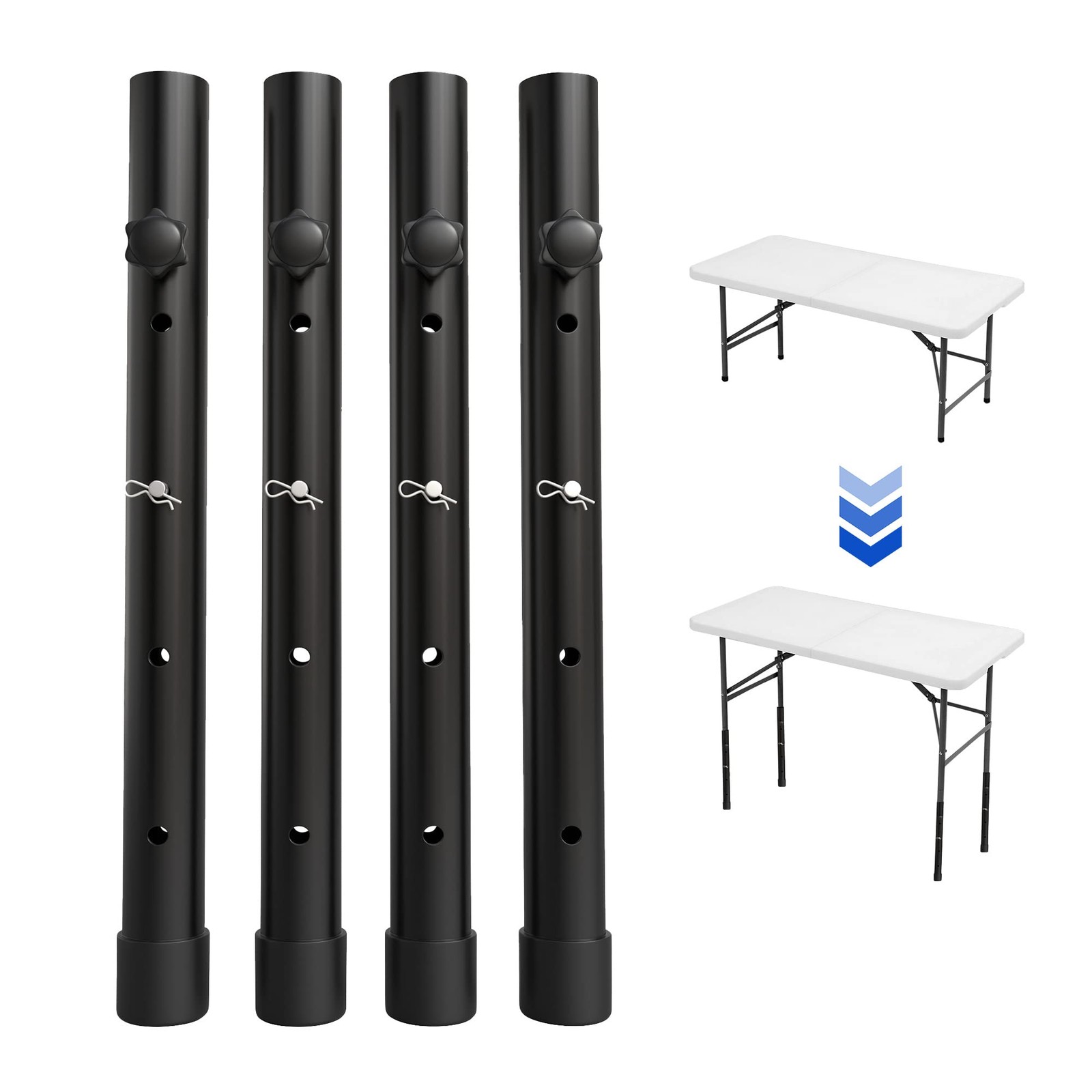 Table Leg Extenders for Folding Tables, Metal 17.3 in (44 cm) (4 Pack), Black